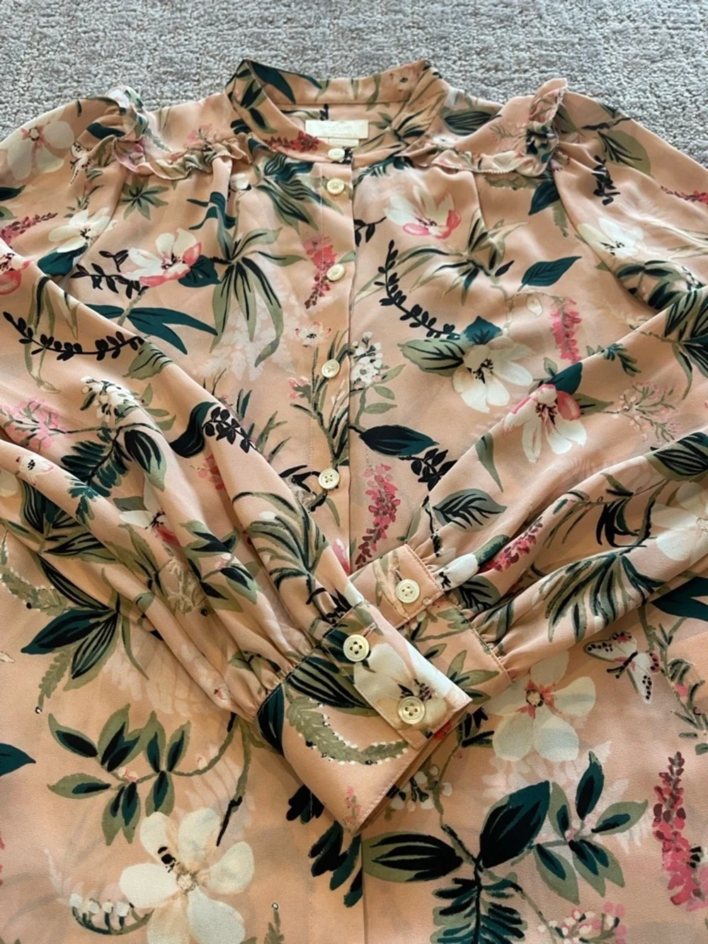 Kate Spade Botanical Floral Ruffle Collar Button-Front Blouse - Pink, Size XXS